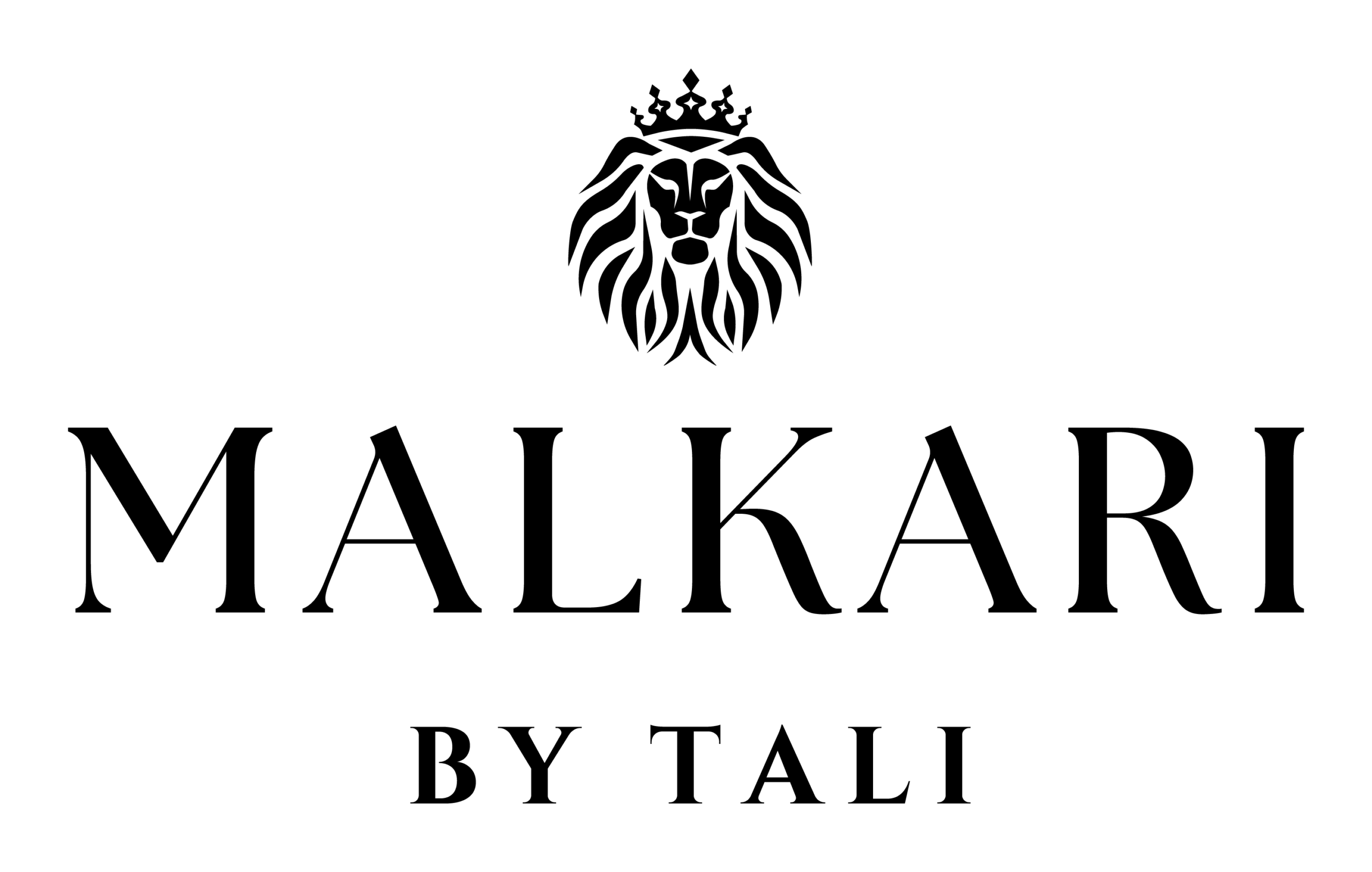 Malkari by Tali brand logo featuring a stylized lion's head wearing a crown.