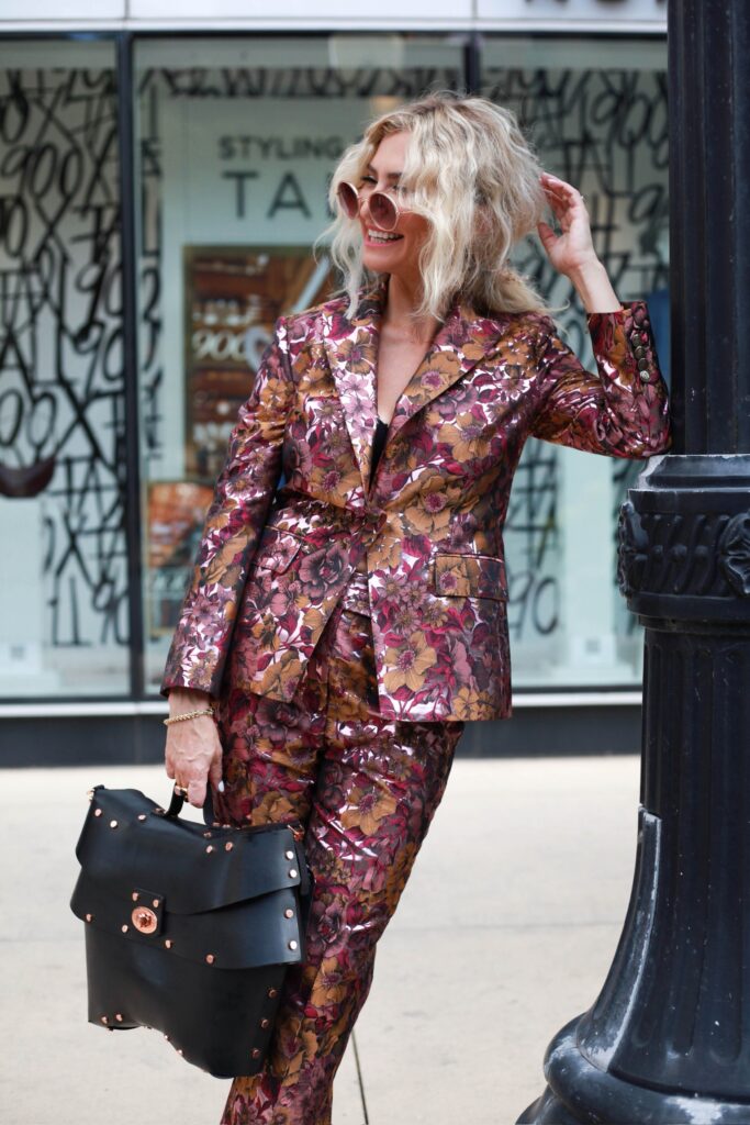 Custom metallic floral suit